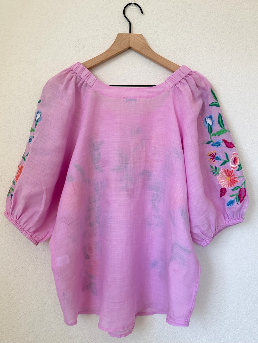 Sundance Floral Embroidered Pink Floral Embroidered Puff-Sleeve Top Blouse L - Picture 11 of 13